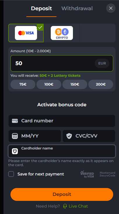 Corgibet card deposit screen — Visa and Mastercard, amount and 3-D Secure